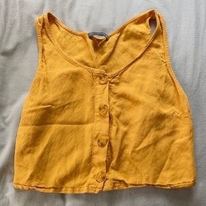yellow button down crop top